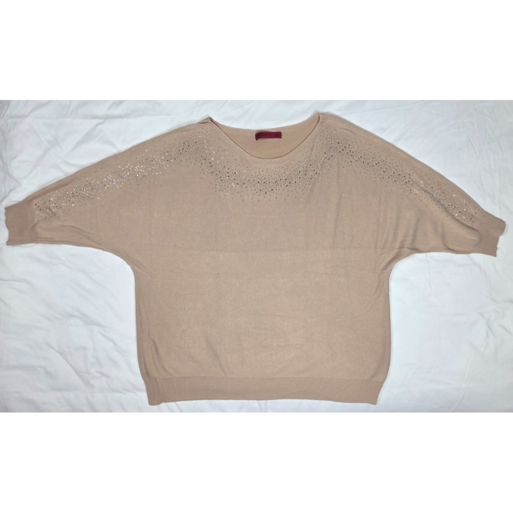 Love Scarlett Women's 3X Beige Rhinestone Dolman Sleeve Sweater